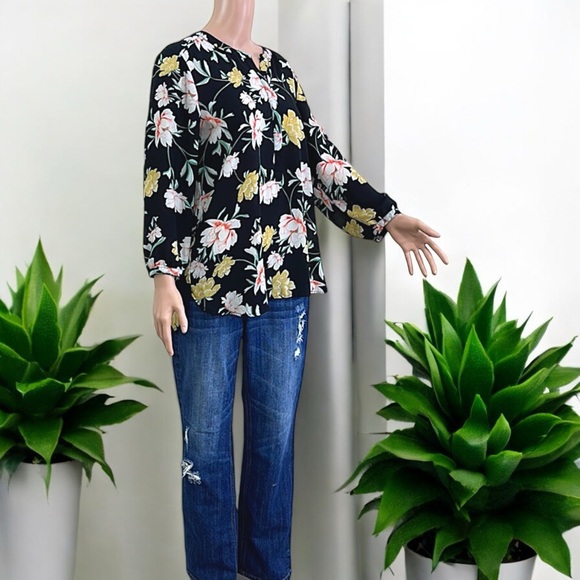 JM Collection Lotus Flower Floral Pleated Tunic Blouse Crepe Polyester Top - Picture 11 of 16